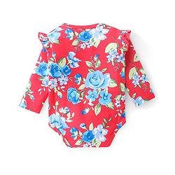 Babyhug 100% Cotton Full Sleeves  Onesie with Head Band Floral Print - Red