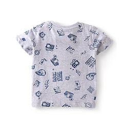 Babyhug 100% Cotton Knit Half & Full Sleeves T-Shirt & Lounge Pant With Text Print - Grey Red & Blue