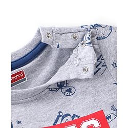 Babyhug 100% Cotton Knit Half & Full Sleeves T-Shirt & Lounge Pant With Text Print - Grey Red & Blue