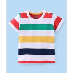Babyhug 100% Cotton Terry Knit Half & Full Sleeves T-Shirt & Lounge Pant Stripes & Penguin Print - Yellow Red & Blue