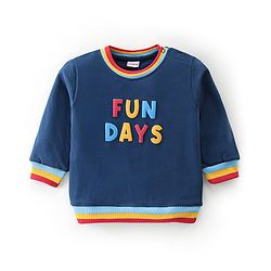 Babyhug 100% Cotton Knit Full Sleeves T-Shirt & Lounge Pant With Text Print - Blue