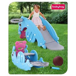 Babyhug 3 in 1 Slider and See-Saw and Basketball Ring with A Hard Plastic Ball (Colour May Vary)