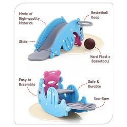 Babyhug 3 in 1 Slider and See-Saw and Basketball Ring with A Hard Plastic Ball (Colour May Vary)