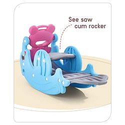Babyhug 3 in 1 Slider and See-Saw and Basketball Ring with A Hard Plastic Ball (Colour May Vary)