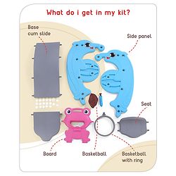 Babyhug 3 in 1 Slider and See-Saw and Basketball Ring with A Hard Plastic Ball (Colour May Vary)