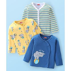Babyhug 100% Cotton Full Sleeves Elephant Print Front Open Vests Pack of 3 - Multicolour