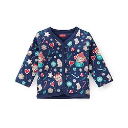 Babyhug 100% Cotton Full Sleeves Front Open Vests Reindeer & Christmas Print Pack of 3- Blue Green & Red