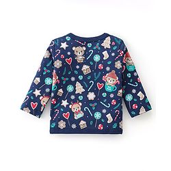 Babyhug 100% Cotton Full Sleeves Front Open Vests Reindeer & Christmas Print Pack of 3- Blue Green & Red