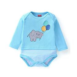 Babyhug 100% Cotton Full Sleeves Onesie Elephant Print - Blue