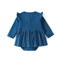 Babyhug 100% Cotton Interlock Knit Full Sleeves Onesie Polka Dot & Text Print - Navy Blue
