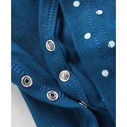 Babyhug 100% Cotton Interlock Knit Full Sleeves Onesie Polka Dot & Text Print - Navy Blue