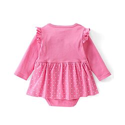 Babyhug 100% Cotton Interlock Knit Full Sleeves Onesie Polka Dot & Text Print - Pink