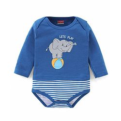Babyhug 100% Cotton Knit Full Sleeves Onesie Elephant Print - Blue