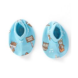 Babyhug 100% Cotton Knit Cap Mittens & Booties With Squirrel Print - Blue