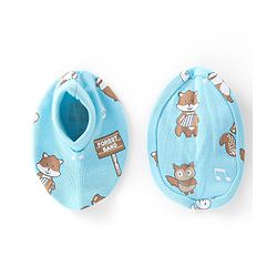 Babyhug 100% Cotton Knit Cap Mittens & Booties With Squirrel Print - Blue