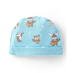 Babyhug 100% Cotton Knit Cap Mittens & Booties With Squirrel Print - Blue
