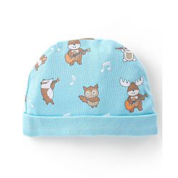 Babyhug 100% Cotton Knit Cap Mittens & Booties With Squirrel Print - Blue