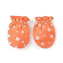 Babyhug 100% Cotton Knit Stars Printed Mittens & Booties Set - Orange