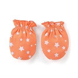 Babyhug 100% Cotton Knit Stars Printed Mittens & Booties Set - Orange