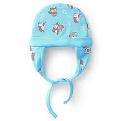 Babyhug 100% Cotton Cap with Knot Squirrel Print Blue - Diameter 17 cm