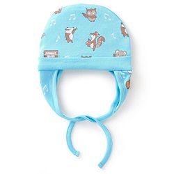 Babyhug 100% Cotton Cap with Knot Squirrel Print Blue - Diameter 17 cm