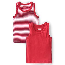 Babyhug 100% Cotton Knit Sleeveless Stripes  Sando Pack of 2 - Red