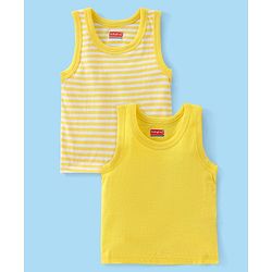 Babyhug 100% Cotton Knit Sleeveless Striped & Solid Sando Pack of 2 - Yellow