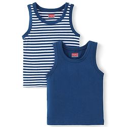 Babyhug 100% Cotton Sleeveless Solid & Striped Sando Pack of 2 - Navy Blue
