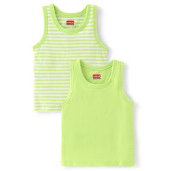 Babyhug 100% Cotton Sleeveless Solid & Striped Sando Pack of 2 - Lime Green