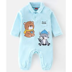 Babyhug 100% Cotton Interlock Knit Full Sleeves Romper Animal Print - Blue