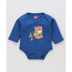 Babyhug 100% Cotton Full Sleeves Onesie with Lounge Pant Bear Print - Blue