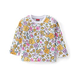 Babyhug Cotton Knit Full Sleeves Night Suit With Floral Print - White