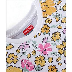 Babyhug Cotton Knit Full Sleeves Night Suit With Floral Print - White