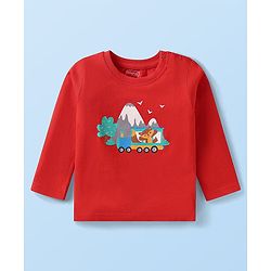 Babyhug Cotton Knit Full Sleeves Night Suit With Animal Print & Striped - Red
