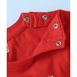 Babyhug Cotton Knit Full Sleeves Night Suit With Animal Print & Striped - Red