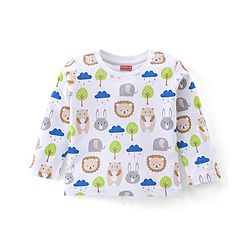 Babyhug Cotton Knit Full Sleeves Night Suit With Animals Print - White & Blue