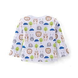 Babyhug Cotton Knit Full Sleeves Night Suit With Animals Print - White & Blue