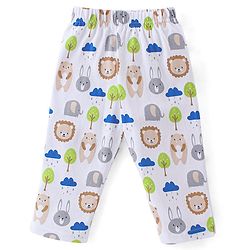 Babyhug Cotton Knit Full Sleeves Night Suit With Animals Print - White & Blue