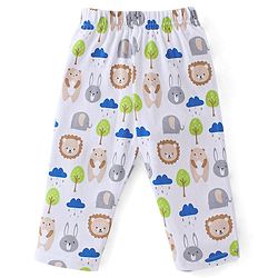 Babyhug Cotton Knit Full Sleeves Night Suit With Animals Print - White & Blue