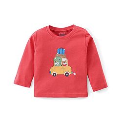Babyhug Cotton Knit Full Sleeves Night Suit With Car Print - Red
