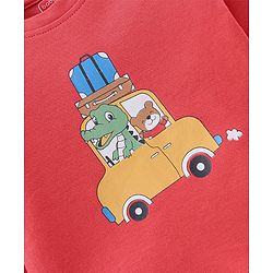 Babyhug Cotton Knit Full Sleeves Night Suit With Car Print - Red