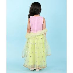 Babyhug Sleeveless Embroidered Choli with Net Embroidered Lehenga and Dupatta Set - Lime & Pink