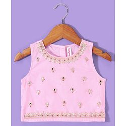 Babyhug Sleeveless Embroidered Choli with Net Embroidered Lehenga and Dupatta Set - Lime & Pink