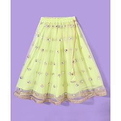 Babyhug Sleeveless Embroidered Choli with Net Embroidered Lehenga and Dupatta Set - Lime & Pink