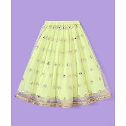 Babyhug Sleeveless Embroidered Choli with Net Embroidered Lehenga and Dupatta Set - Lime & Pink