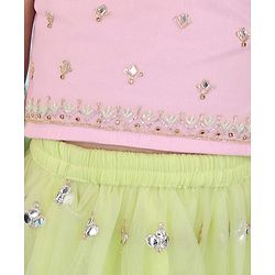 Babyhug Sleeveless Embroidered Choli with Net Embroidered Lehenga and Dupatta Set - Lime & Pink