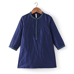 Babyhug Full Sleeves Lurex Butti Embroidered Kurta Pyjama Set - Teal Blue