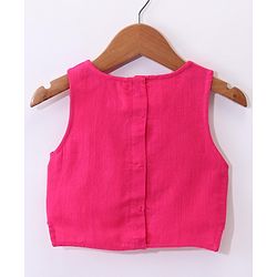Babyhug Sleeveless Chanderi Embroidered Top & Tiered Lehenga with Lace Border Dupatta - Fuschia
