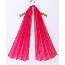 Babyhug Sleeveless Chanderi Embroidered Top & Tiered Lehenga with Lace Border Dupatta - Fuschia