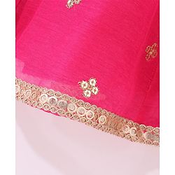 Babyhug Sleeveless Chanderi Embroidered Top & Tiered Lehenga with Lace Border Dupatta - Fuschia
